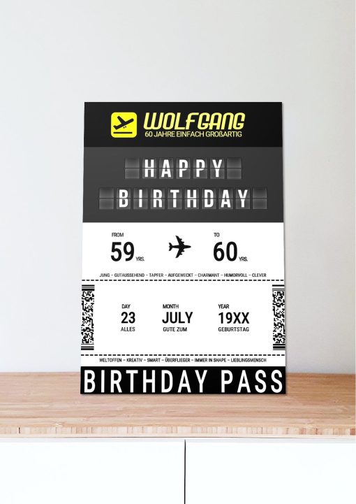 Meilensteintafel Geschenk 60. Geburtstag Aviation Flughafen Für Piloten Reise Weltenbummler Birthday Boarding Pass No 106