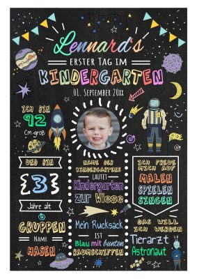 Meilensteintafel Geschenk Zum Kindergartenstart Kitatart Personalisiert Chalkboard Weltraum Space Junge Mädchen 0