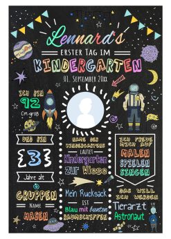 Meilensteintafel Geschenk Zum Kindergartenstart Kitatart Personalisiert Chalkboard Weltraum Space Junge Mädchen