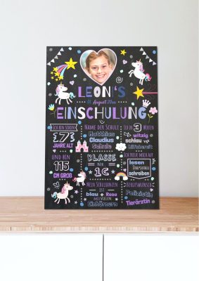 Meilensteintafel Chalkboard Geschenk Zur Einschulung Einschulungsposter Schulanfang Personalisiert Mädchen Einhornparty05