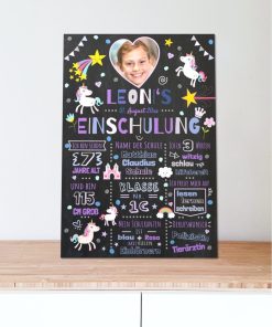 Meilensteintafel Chalkboard Geschenk Zur Einschulung Einschulungsposter Schulanfang Personalisiert Mädchen Einhornparty05
