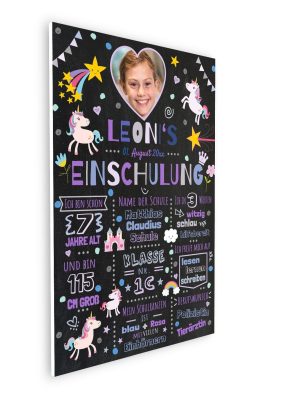 Meilensteintafel Chalkboard Geschenk Zur Einschulung Einschulungsposter Schulanfang Personalisiert Mädchen Einhornparty07