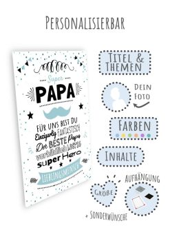 Meilensteintafel Vatertag Geschenk Chalkboard Personalisiert Super Papa09