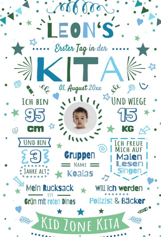 Meilensteintafel Chalkboard Geschenk Zum Kitastart Kindergartenstart Personalisiert Junge Maedchen White No 1.2.1