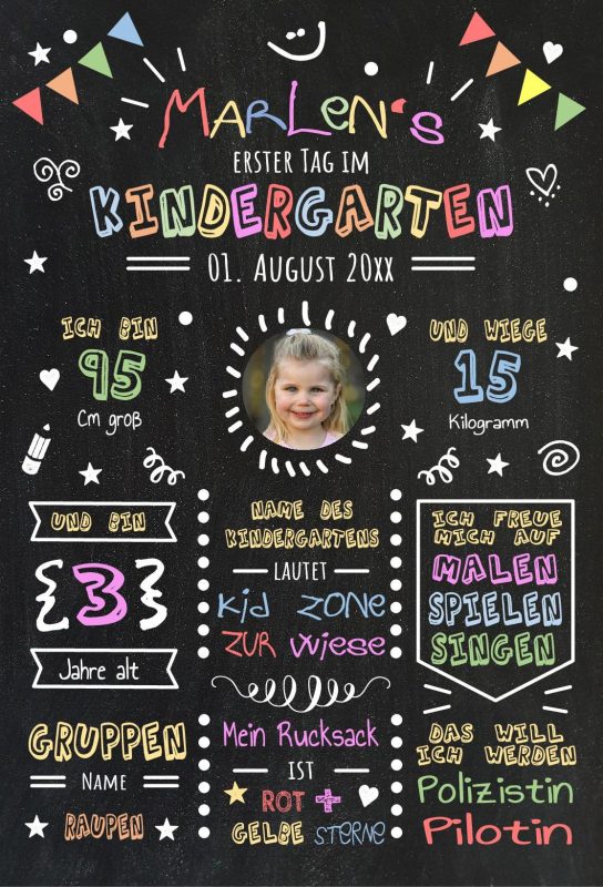 Meilensteintafel Chalkboard Geschenk Zum Kitastart Kindergartenstart Personalisiert Maedchen Junge 1