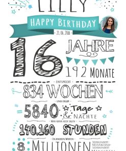Meilensteintafel Geschenk 16. Geburtstag Personalisiert Junge Mädchen Geburtstagstafel Chalkboard Zahlenspaß Weiß