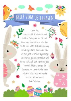 Brief Vom Osterhasen Post Personalisiert Vorlage Osterbrief Für Kinder Zum Ausdrucken Hasenspaß Blau