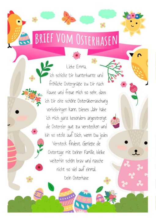 Brief Vom Osterhasen Post Personalisiert Vorlage Osterbrief Für Kinder Zum Ausdrucken Hasenspaß Pink