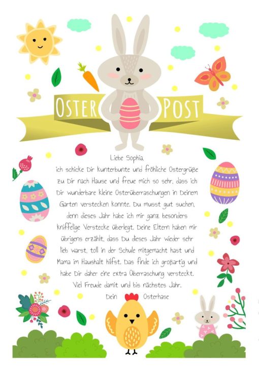 Brief Vom Osterhasen Personalisiert Vorlage Osterbrief Für Kinder Zum Ausdrucken Gelb