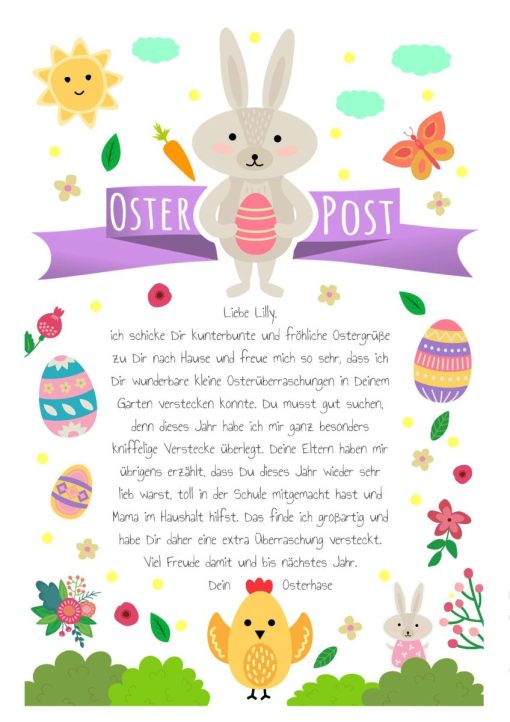 Brief Vom Osterhasen Personalisiert Vorlage Osterbrief Für Kinder Zum Ausdrucken Lila