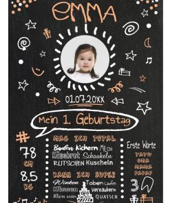 Meilensteintafel 1. Geburtstag Geschenk Personalisierbar Mädchen Junge Chalkboard Geburtstagstafel Kreidestar Orange