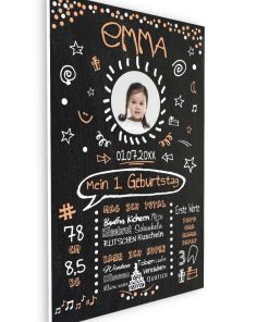 Meilensteintafel 1. Geburtstag Geschenk Personalisierbar Mädchen Junge Chalkboard Geburtstagstafel Kreidestar Orange07