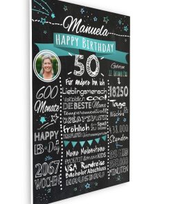 Meilensteintafel 50. Geburtstag Geschenk Personalisiert Mann Frau Chalkboard Geburtstagstafel Geburtstagsfreude Gelb Türkis08