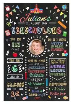 Meilensteintafel Chalkboard Geschenk Zur Einschulung Einschulungsposter Schulanfang Personalisiert Mädchen Junge Fun