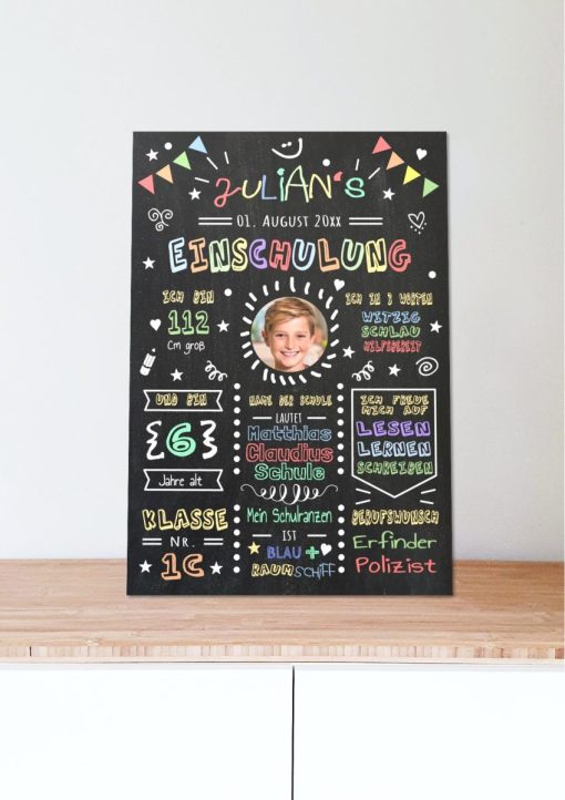 Meilensteintafel Chalkboard Geschenk Zur Einschulung Einschulungsposter Personalisiert Klassik Junge05