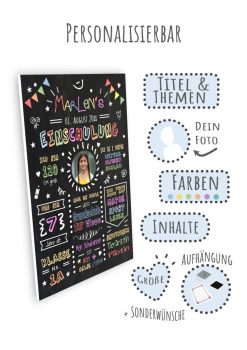 Meilensteintafel Chalkboard Geschenk Zur Einschulung Einschulungsposter Personalisiert Klassik Mädchen 008
