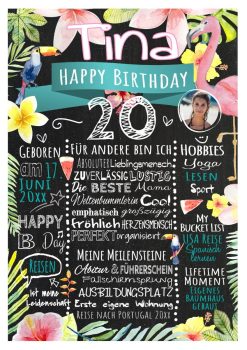 Meilensteintafel 20. Geburtstag Geschenk Personalisiert Frau Freundin Geburtstagstafel Flamingo Tropical Summer Chalk Foto
