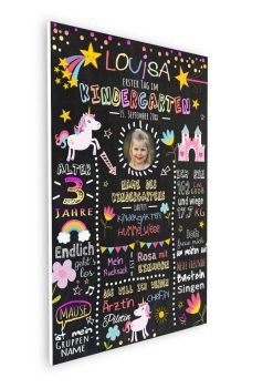 Meilensteintafel Geschenk Zum Kindergartenstart Kiga Einhorn Mädchen Personalisiert Chalkboard Rosa Pink 107