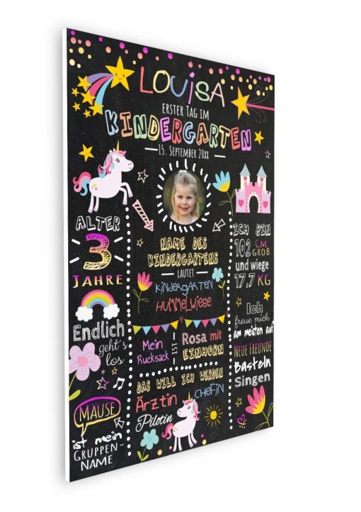 Meilensteintafel Geschenk Zum Kindergartenstart Kiga Einhorn Mädchen Personalisiert Chalkboard Rosa Pink 107