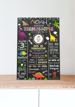 Meilensteintafel Geschenk Zum Kindergartenstart Kitastart Dinosaurier Junge Mädchen Personalisiert Chalkboard05
