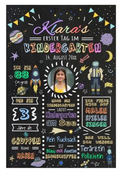 Meilensteintafel Geschenk Zum Kindergartenstart Kitatart Personalisiert Chalkboard Weltraum Space Junge Mädchen 1