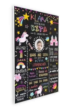 Meilensteintafel Geschenk Zum Kitastart Einhorn Mädchen Personalisiert Chalkboard Kreidetafel Pink Rosa 0107