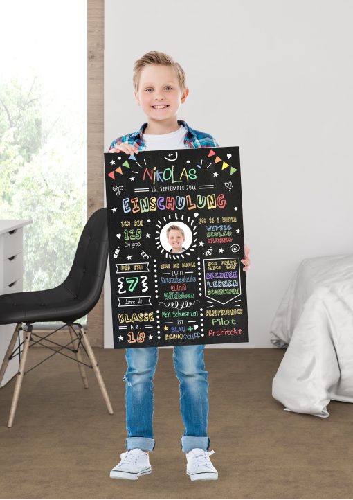 Meilensteintafel Chalkboard Geschenk Zur Einschulung Einschulungsposter Personalisiert Klassik Junge142