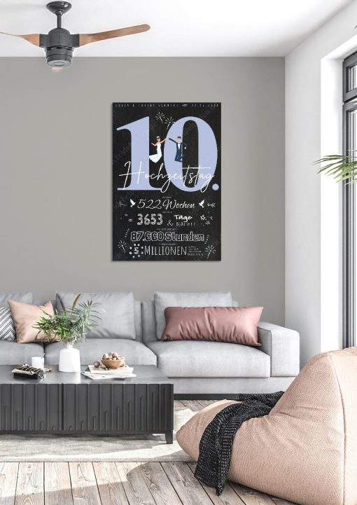 Meilensteintafel Chalkboard Geschenk 10. Hochzeitstag Rosenhochzeit Personalisiert Retro Lovely Blue 103