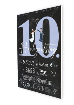 Meilensteintafel Chalkboard Geschenk 10. Hochzeitstag Rosenhochzeit Personalisiert Retro Lovely Blue 107
