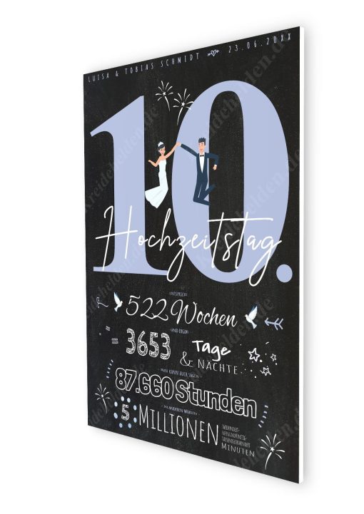 Meilensteintafel Chalkboard Geschenk 10. Hochzeitstag Rosenhochzeit Personalisiert Retro Lovely Blue 107