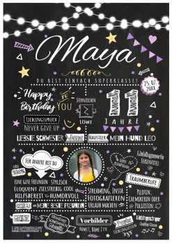 Meilensteintafel Chalkboard Geschenk 11. Geburtstag Personalisiert Chalk O Classic Geburtstagstafel Mädchen Teenager Frau