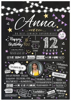 Meilensteintafel Chalkboard Geschenk 12. Geburtstag Personalisiert Chalk O Classic Geburtstagstafel Mädchen Teenager Frau