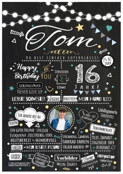 Meilensteintafel Chalkboard Geschenk 16. Geburtstag Personalisiert Chalk O Classic Geburtstagstafel Junge Teenager Mann