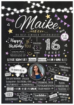 Meilensteintafel Chalkboard Geschenk 16. Geburtstag Personalisiert Chalk O Classic Geburtstagstafel Mädchen Teenager Frau