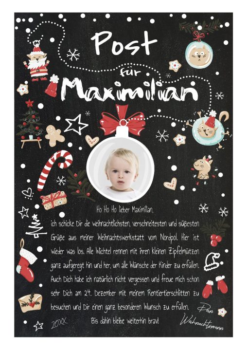 Post Brief Vom Weihnachtsmann Personalisiert Meilensteintafel Tierische Weihnachten Kreidetafel Chalkboard