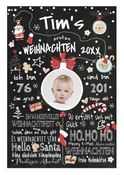 Meilensteintafel Babys Erstes Weihnachten Geschenk Personalisiert Kreidetafel Junge X Mas Design 2