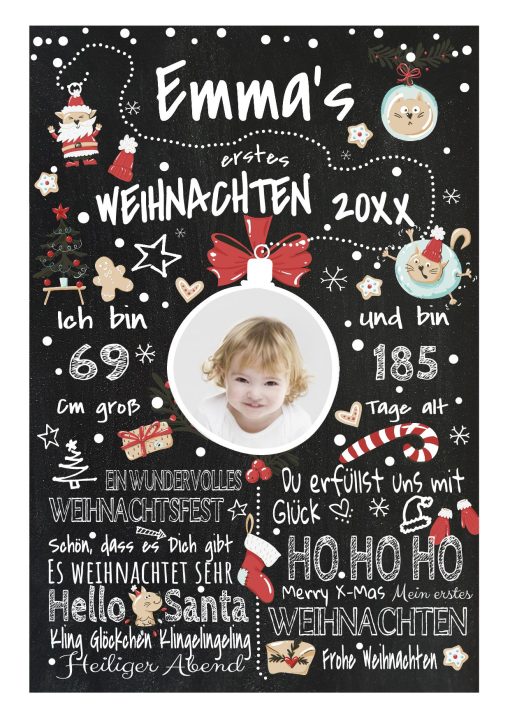Meilensteintafel Babys Erstes Weihnachten Personalisiert Kreidetafel Mädchen X Mas Design 2