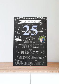 Meilensteintafel Chalkboard Geschenk 25. Hochzeitstag Silberhochzeit Personalisiert 1zigartig 106