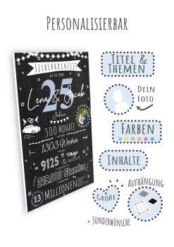 Meilensteintafel Chalkboard Geschenk 25. Hochzeitstag Silberhochzeit Personalisiert 1zigartig 109