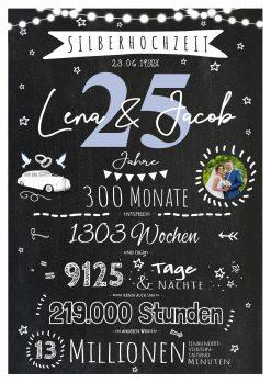 Meilensteintafel Chalkboard Geschenk 25. Hochzeitstag Silberhochzeit Personalisiert 1zigartig