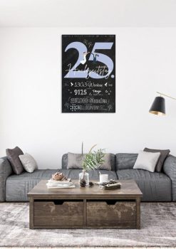 Meilensteintafel Chalkboard Geschenk 25. Hochzeitstag Silberhochzeit Personalisiert Retro Lovely Blue 13