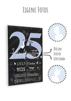 Meilensteintafel Chalkboard Geschenk 25. Hochzeitstag Silberhochzeit Personalisiert Retro Lovely Blue 19