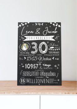 Meilensteintafel Chalkboard Geschenk 30. Hochzeitstag Perlenhochzeit Personalisiert Retro Lights 106