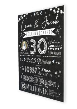 Meilensteintafel Chalkboard Geschenk 30. Hochzeitstag Perlenhochzeit Personalisiert Retro Lights 107