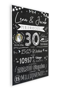 Meilensteintafel Chalkboard Geschenk 30. Hochzeitstag Perlenhochzeit Personalisiert Retro Lights 108
