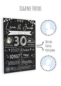 Meilensteintafel Chalkboard Geschenk 30. Hochzeitstag Perlenhochzeit Personalisiert Retro Lights 111