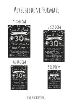 Meilensteintafel Chalkboard Geschenk 30. Hochzeitstag Perlenhochzeit Personalisiert Retro Lights 21