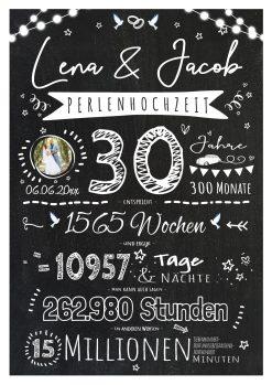 Meilensteintafel Chalkboard Geschenk 30. Hochzeitstag Perlenhochzeit Personalisiert Retro Lights