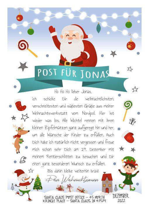 Brief Vom Weihnachtsmann Personalisiert Post Vorlage Zum Ausdrucken Chalkboard Meilensteintafel Weihnachten Türkis