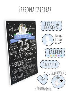 Meilensteintafel Chalkboard Geschenk 25. Hochzeitstag Silberhochzeit Personalisiert Retro Eleganz Foto 109